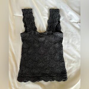 Free People Black Smocked Sleeveless Tank Top